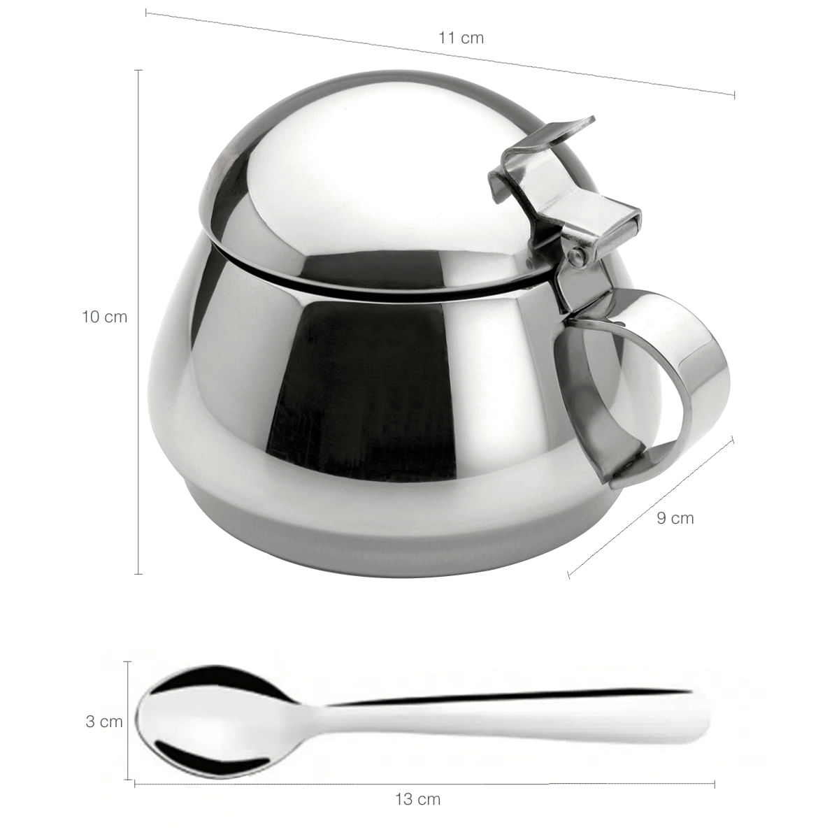 Encontraproduto.com.br - Açucareiro 250g Com Tampa E Colher Porta Açúcar Lyr Aço Inox