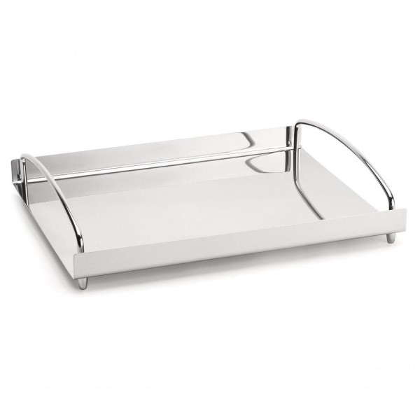 Encontraproduto.com.br - Bandeja De Inox Retangular Multiuso Café Bar Bebidas 32x26 Cm Decorativa Com Bordas Banheiro Casa