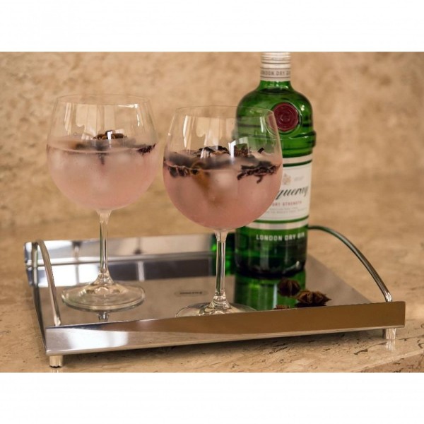 Encontraproduto.com.br - Bandeja De Inox Retangular Multiuso Café Bar Bebidas 32x26 Cm Decorativa Com Bordas Banheiro Casa
