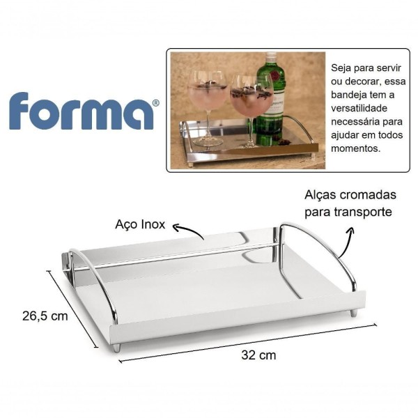 Encontraproduto.com.br - Bandeja De Inox Retangular Multiuso Café Bar Bebidas 32x26 Cm Decorativa Com Bordas Banheiro Casa