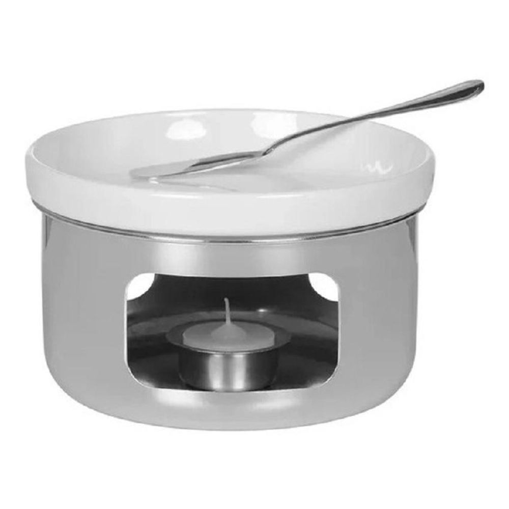 Encontraproduto.com.br - Fondue para queijo brie inox com espátulas Forma 4 peças