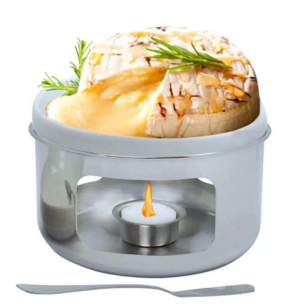 Encontraproduto.com.br - Fondue para queijo brie inox com espátulas Forma 4 peças