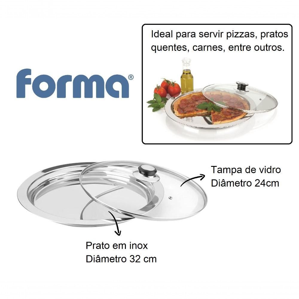 Encontraproduto.com.br - Refratário inox com tampa para pizza Forma Meu Buffet 32cm