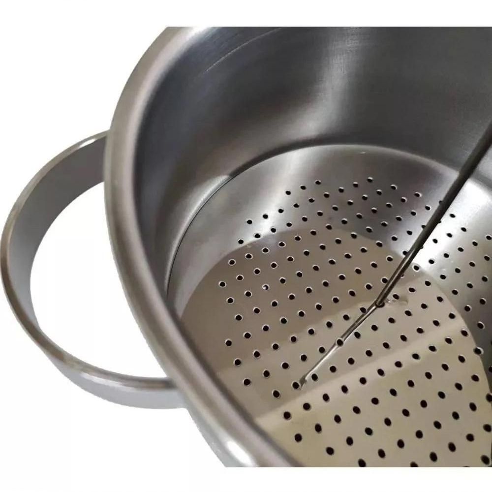 Encontraproduto.com.br - Cuscuzeira Panela Para Cuscuz De Aço Inox 1,3 Litros Funciona Em Fogão De Indução Fervedor Com Alças