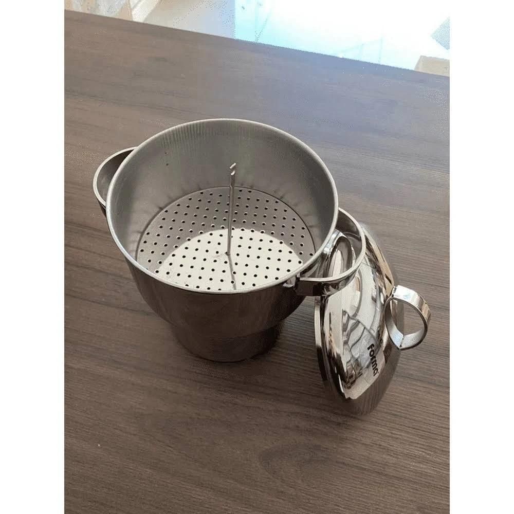 Encontraproduto.com.br - Cuscuzeira Panela Para Cuscuz De Aço Inox 1,3 Litros Funciona Em Fogão De Indução Fervedor Com Alças