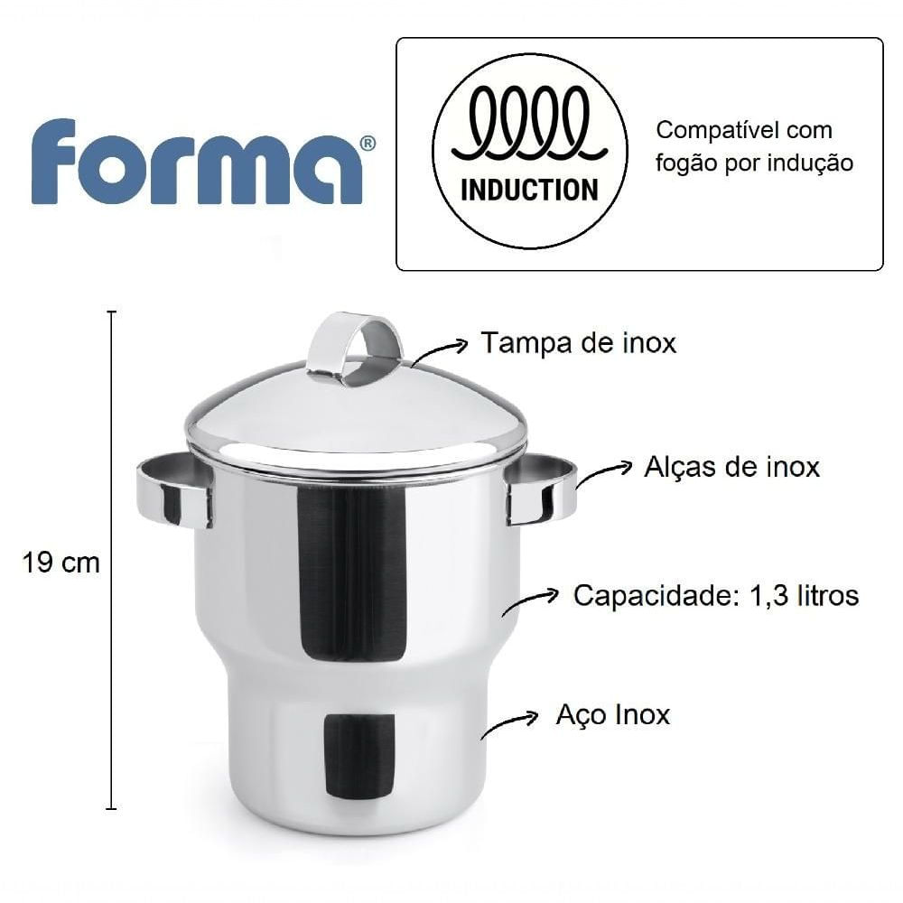 Encontraproduto.com.br - Cuscuzeira Panela Para Cuscuz De Aço Inox 1,3 Litros Funciona Em Fogão De Indução Fervedor Com Alças