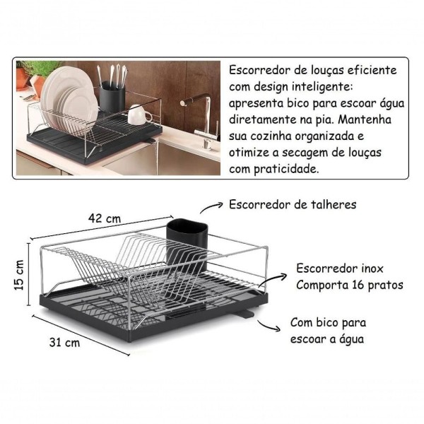 Encontraproduto.com.br - Escorredor De Louças Com Bandeja Bico Escorredor 16 Pratos