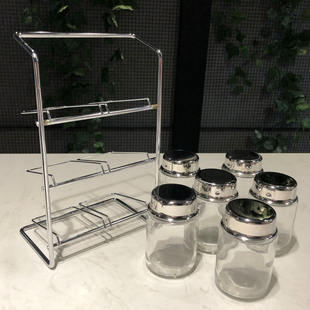 Encontraproduto.com.br - Porta Condimentos Forma Elegance em Aço Inox com 7 Peças - Cromado