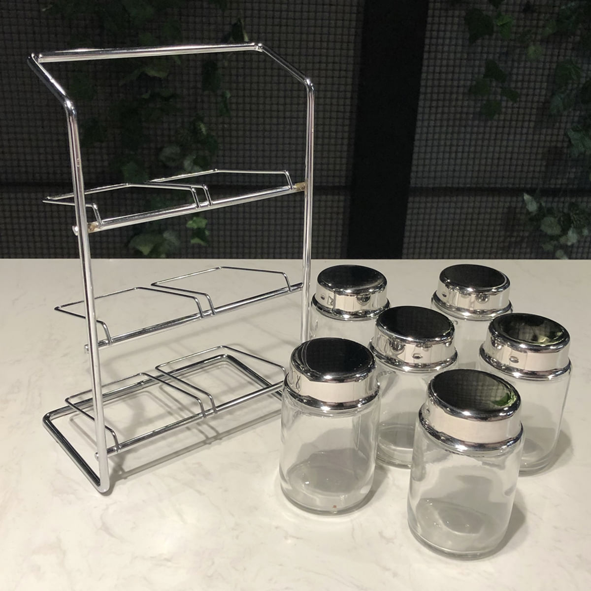 Encontraproduto.com.br - Porta Condimentos Forma Elegance em Aço Inox com 7 Peças - Cromado