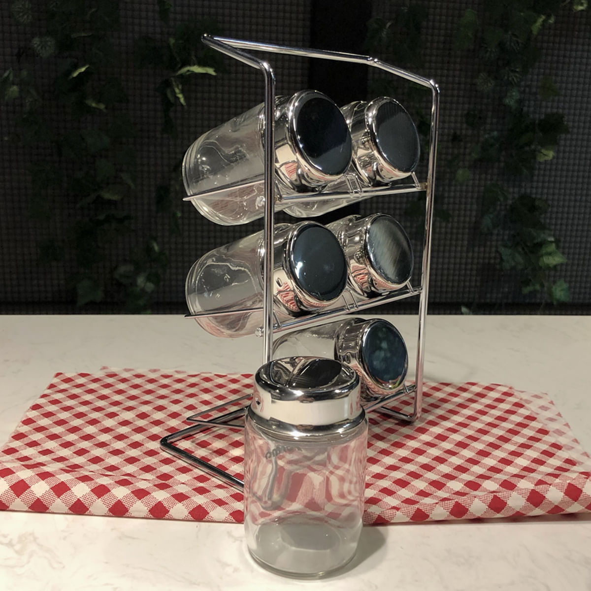 Encontraproduto.com.br - Porta Condimentos Forma Elegance em Aço Inox com 7 Peças - Cromado