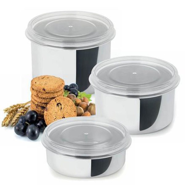 Encontraproduto.com.br - Conjunto 3 Potes Herméticos Redondos Aço Inox Com Tampa Vision Forma