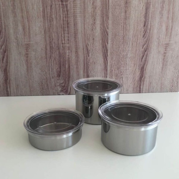 Encontraproduto.com.br - Conjunto 3 Potes Herméticos Redondos Aço Inox Com Tampa Vision Forma