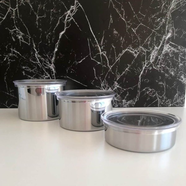 Encontraproduto.com.br - Conjunto 3 Potes Herméticos Redondos Aço Inox Com Tampa Vision Forma