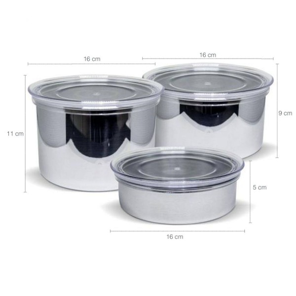 Encontraproduto.com.br - Conjunto 3 Potes Herméticos Redondos Aço Inox Com Tampa Vision Forma