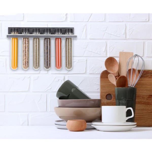 Encontraproduto.com.br - Porta Condimentos Plástico Com Suporte De Parede Cozinha Com 6 Tubetes Para Temperos Forma