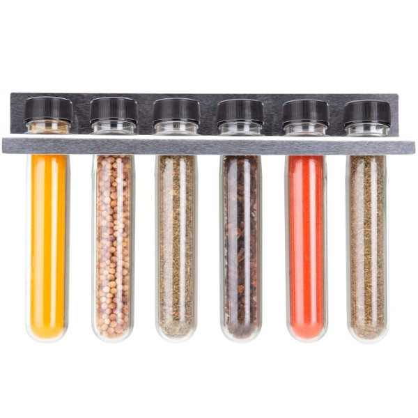Encontraproduto.com.br - Porta Condimentos Plástico Com Suporte De Parede Cozinha Com 6 Tubetes Para Temperos Forma