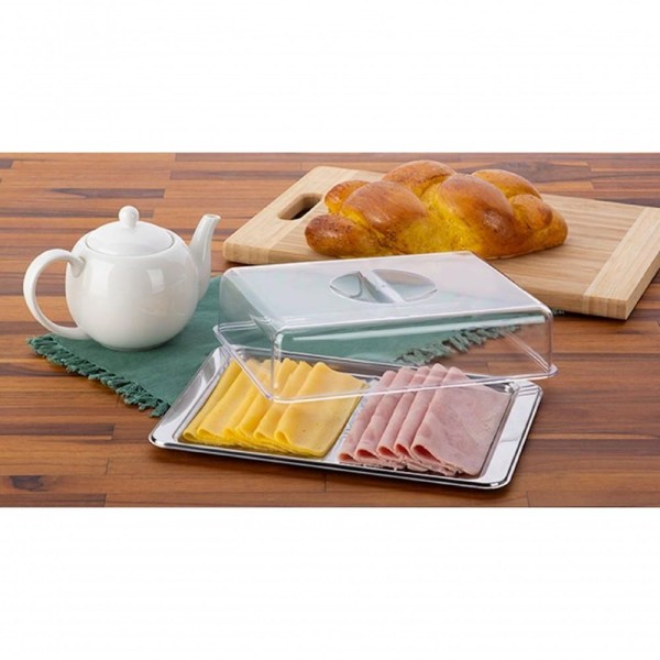Encontraproduto.com.br - Porta Frios Multiuso Bandeja Inox Duas Divisória Retangular