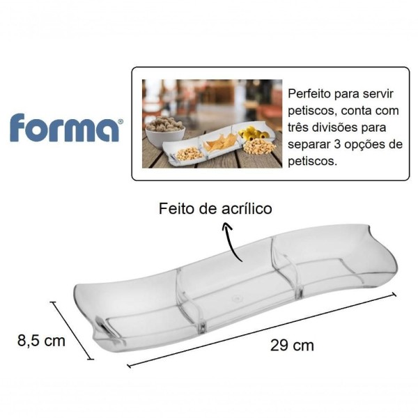 Encontraproduto.com.br - Petisqueira Com 3 Divisórias Acrílico Festa Servir Petiscos Mesa Evento Organização Patê Ante Pastos