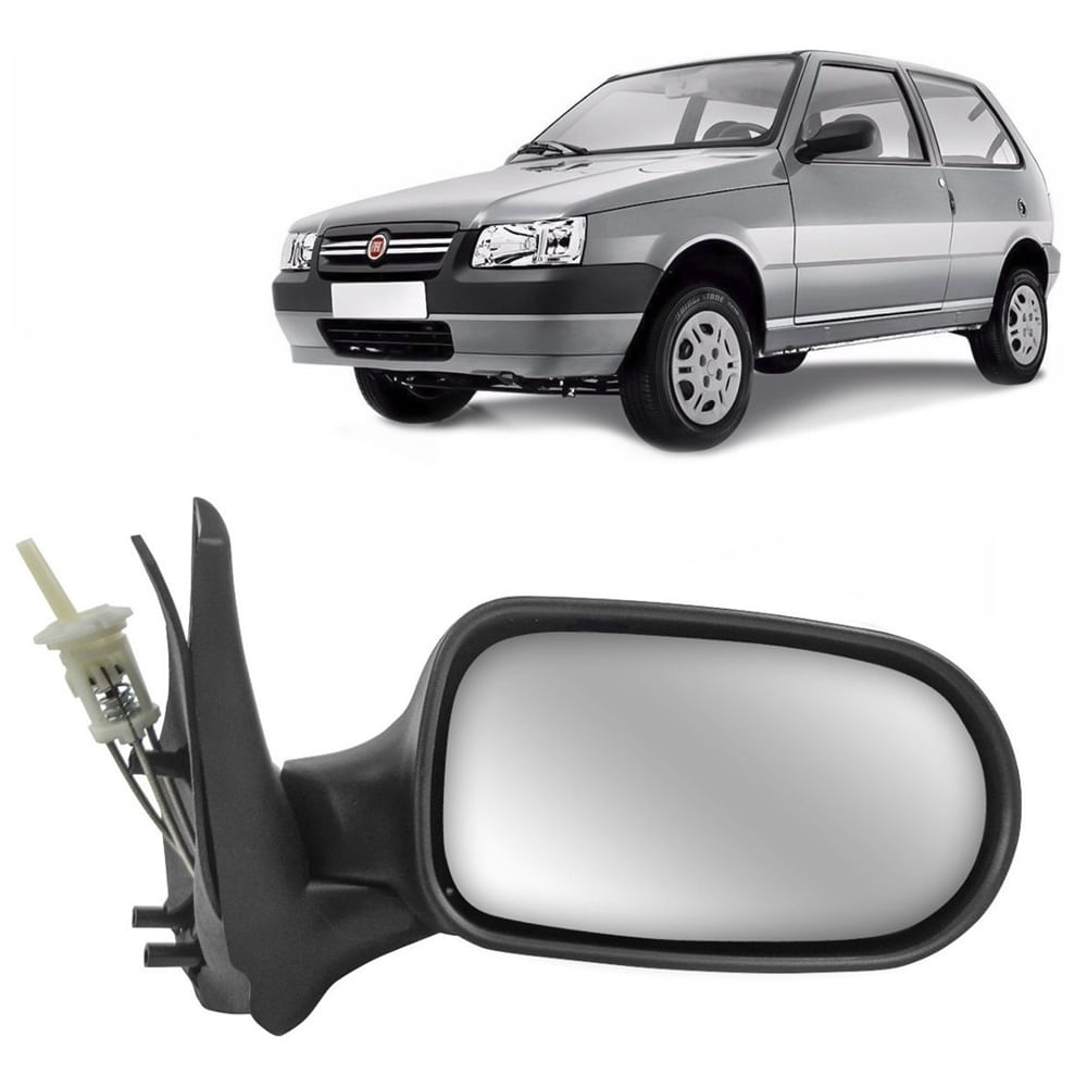 Retrovisor Uno Fire 2005 2006 2007 2008 2009 2010 2011 2012 2013 2014 com Controle 2 Portas Preto