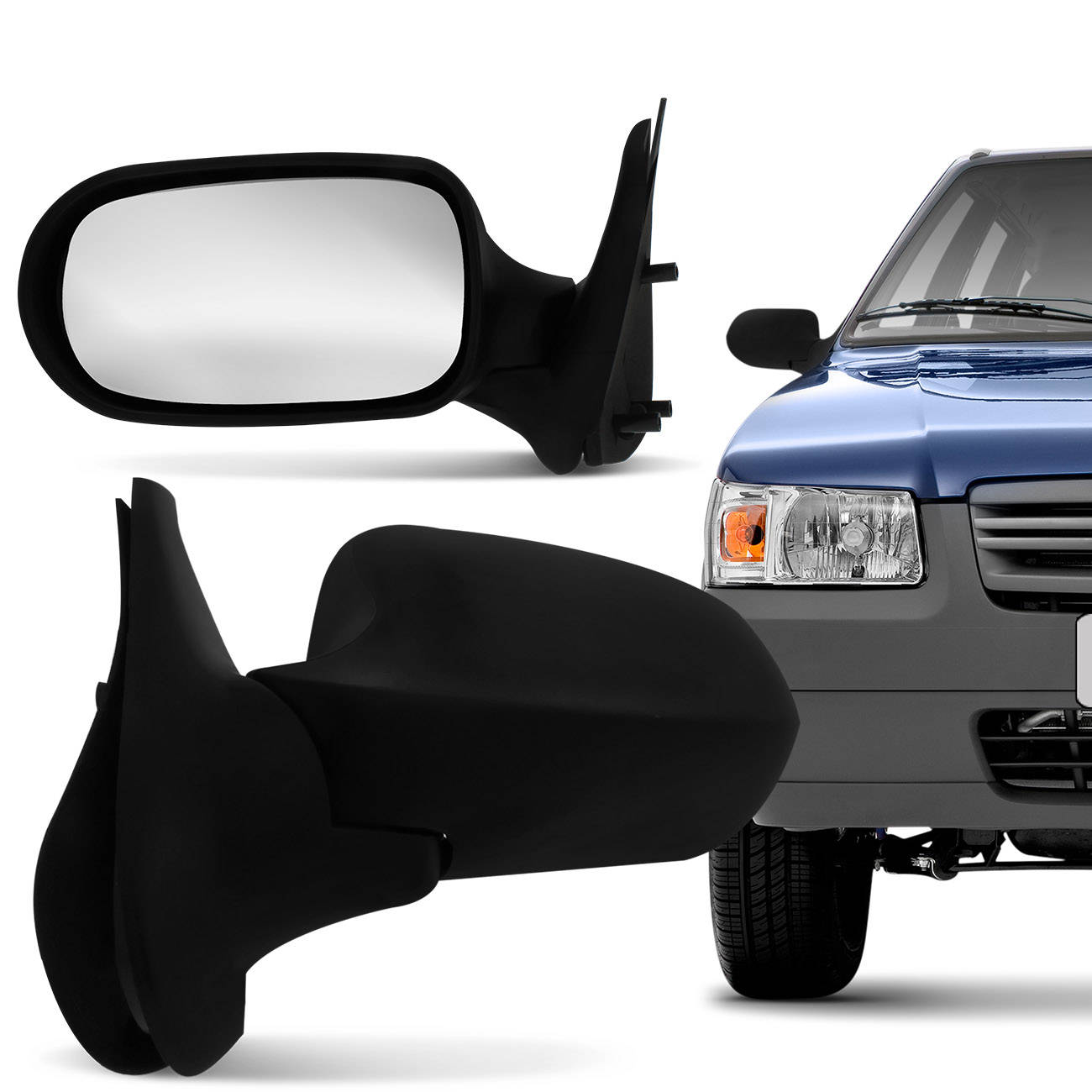 Retrovisor Uno Fire 2005 2006 2007 2008 2009 2010 2011 2012 2013 2014 sem Controle 2 Portas Preto
