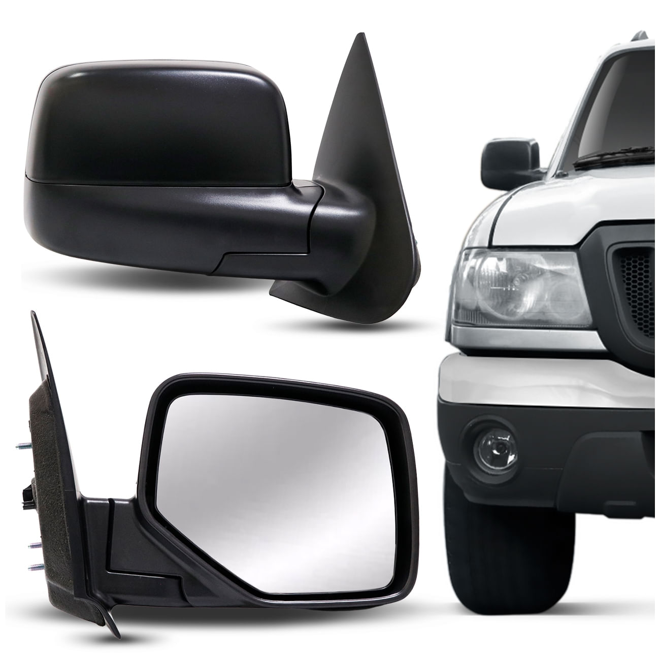 Retrovisor Manual Ranger 2005 2006 2007 2008 2009 Preto Sem Controle