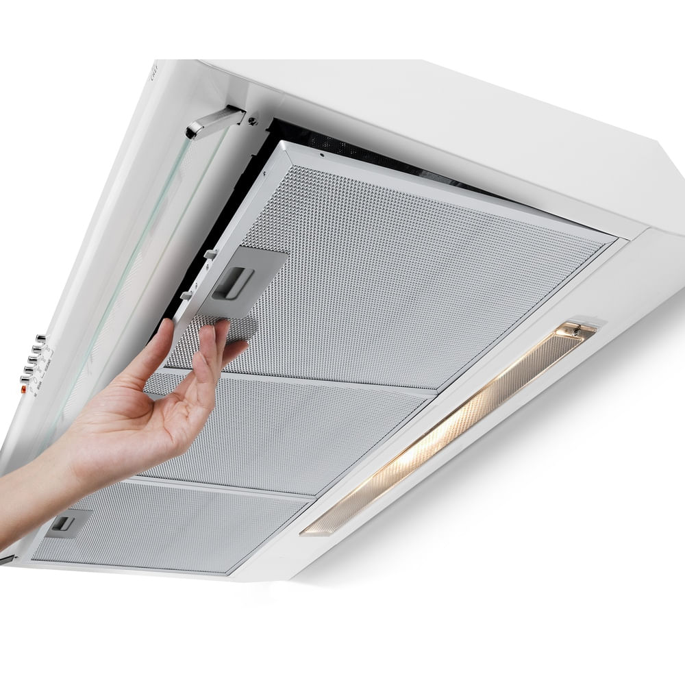 Encontraproduto.com.br - Depurador de Ar Parede Electrolux 80cm Branco com Filtro Lavável e Máscara Captadora de Ar (DE80B)