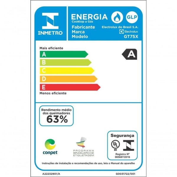Encontraproduto.com.br - Cooktop 5 Bocas Electrolux A Gás (gt75x) Bivolt - Bivolt Bivolt