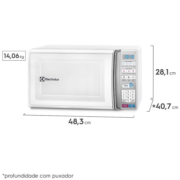 Encontraproduto.com.br - Micro-ondas Electrolux 27L Branco Com 55 Receitas Pré-programadas e Função Tira Odor MB37R