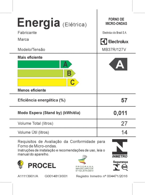 Encontraproduto.com.br - Micro-ondas Electrolux 27L Branco Com 55 Receitas Pré-programadas e Função Tira Odor MB37R