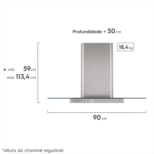 Encontraproduto.com.br - Coifa de Parede Electrolux 90cm com Campana de Vidro (90CVS) - Inox, Filtro de Carvão Ativado