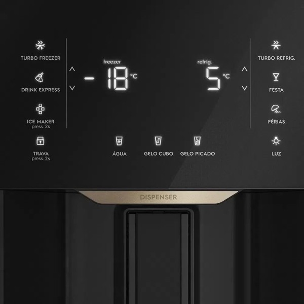 Encontraproduto.com.br - Geladeira Frost Free Electrolux 538 Litros 3 portas Inverse Preta com Água na Porta DM86V