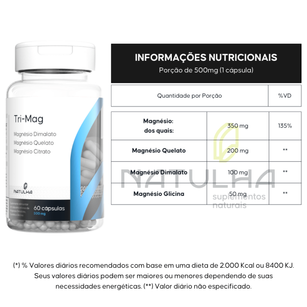 Encontraproduto.com.br - TRI-MAG ( Magnésio Dimalato, Quelato e Citrato) 60 cápsulas - Natulha