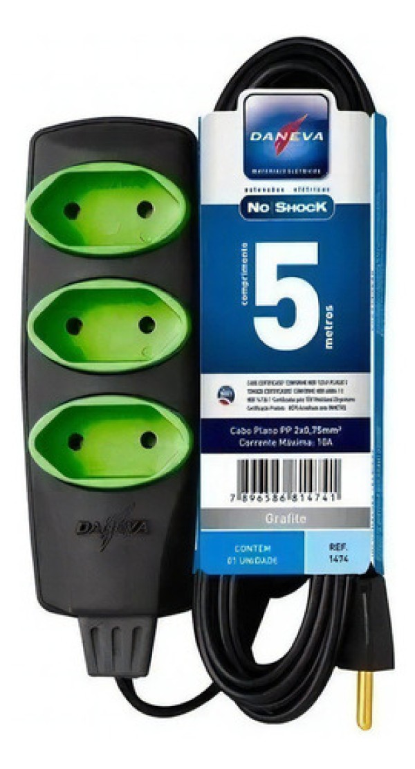 Extensão No Shock 2×0,75mm com 5 Metros Grafite  Pial Legrand