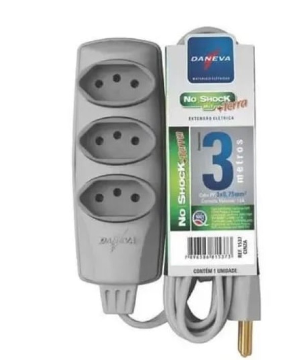 Encontraproduto.com.br - Extensão PP Terra Múltipla 3m No Shock 1537 Daneva
