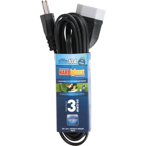 Encontraproduto.com.br - Cordao Prolongador Hard Work 3x0.75 10a 3m 1693 Preto