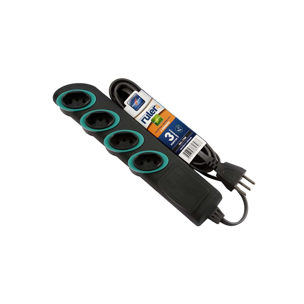 Extensão Ruler4 Cabo Pp Plano 3x0,75mm² 2pt 10a/250v~ 3 Metros Grafite Dn1708 Ruler4 Multi Daneva Legrand