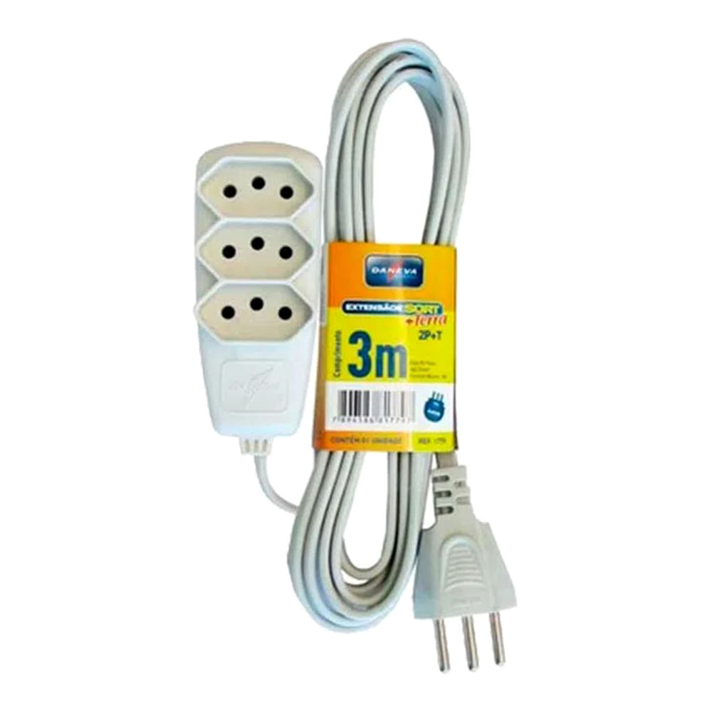 Encontraproduto.com.br - Extensão Sort Cabo PP Plano 3x0,75 2P+T 10A 3m Branco Pial-98