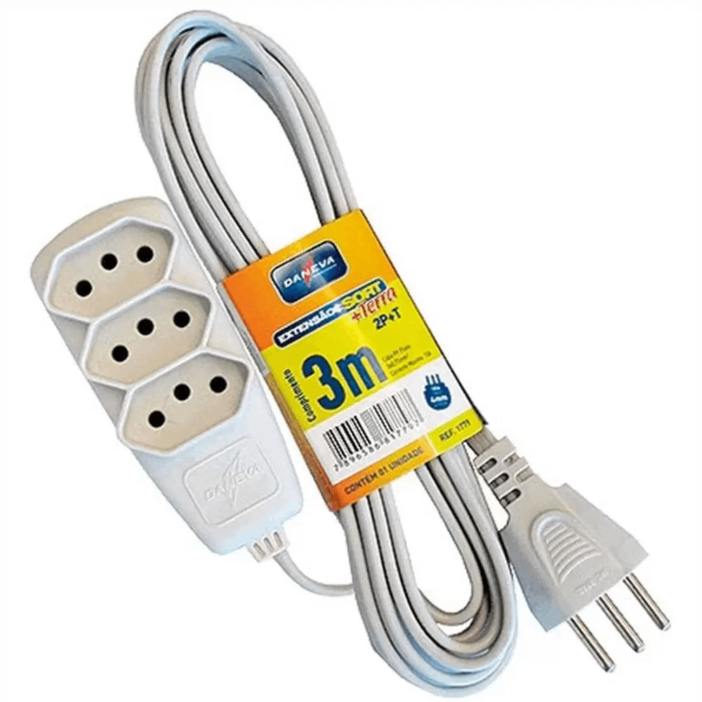Encontraproduto.com.br - Extensão Sort Cabo PP Plano 3x0,75 2P+T 10A 3m Branco Pial-98