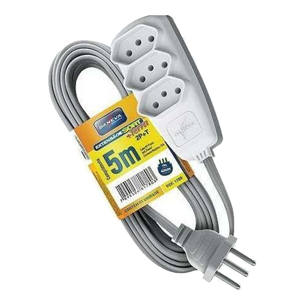 Encontraproduto.com.br - Extensão Sort 5M PP 3x0,75 2P+T 10A Branca Daneva Pial