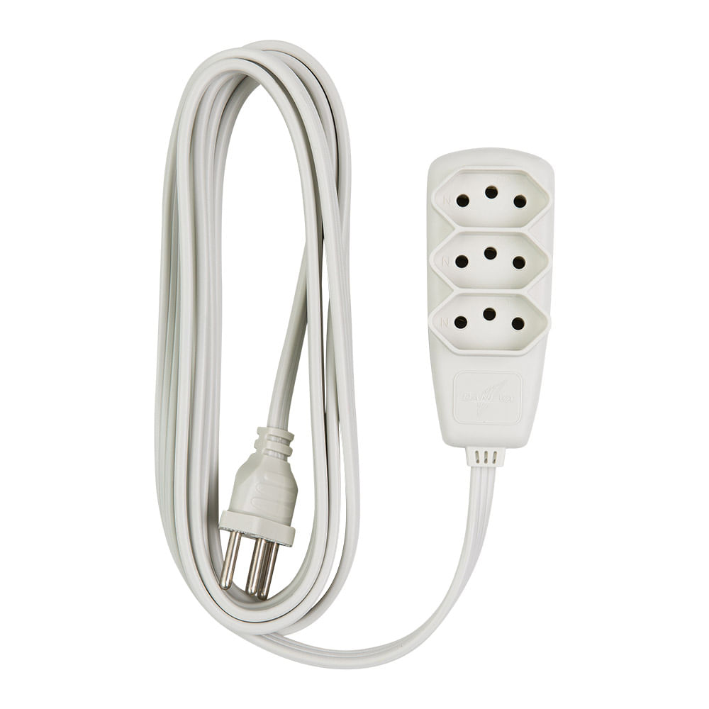 Encontraproduto.com.br - Extensão Sort 5M PP 3x0,75 2P+T 10A Branca Daneva Pial