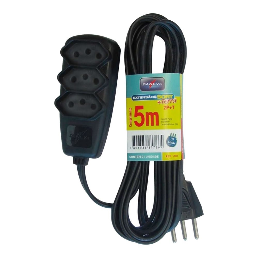 Encontraproduto.com.br - Extensao Sort 2p+T Pp 10a 5mt Preta Legrand