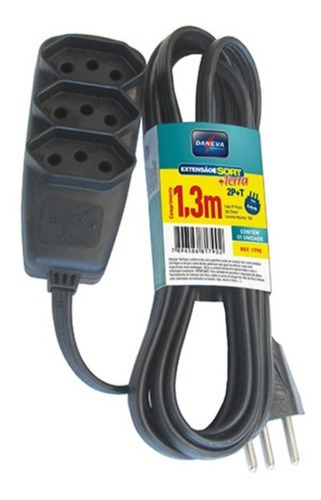 Encontraproduto.com.br - Extensão Sort 1,3M PP 3x0,75 2P+T 10A Preta Daneva Pial
