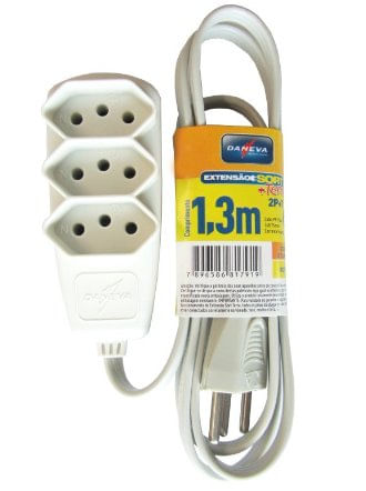 Encontraproduto.com.br - Extensão Sort 1,3M PP 3x0,75 2P+T 10A Branca Daneva Pial