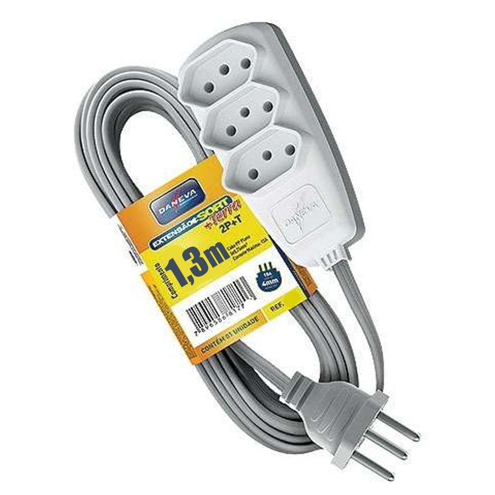 Encontraproduto.com.br - Extensão Sort 1,3M PP 3x0,75 2P+T 10A Branca Daneva Pial
