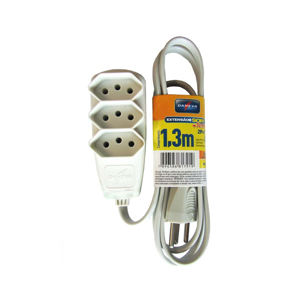 Encontraproduto.com.br - Extensão Sort 1,3M PP 3x0,75 2P+T 10A Branca Daneva Pial
