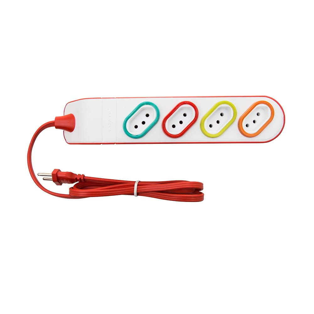 Encontraproduto.com.br - Extensão Mult 4 Tomadas Vermelho 2P+T 10A 3 Metros DN1845 Daneva