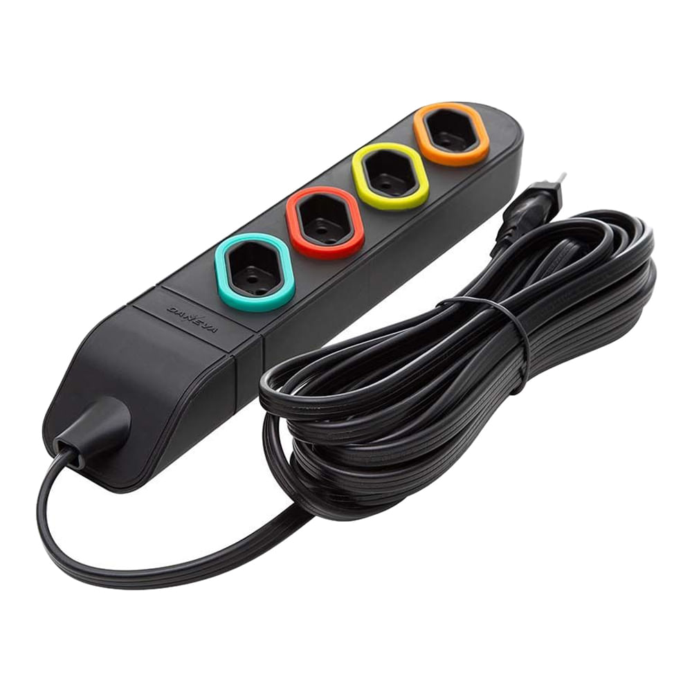 Encontraproduto.com.br - Extensão Mult 4 Tomadas Preto 2P+T 10A 3 Metros DN1846 Daneva