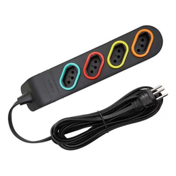 Encontraproduto.com.br - Extensão Mult 4 Tomadas Preto 2P+T 10A 3 Metros DN1846 Daneva