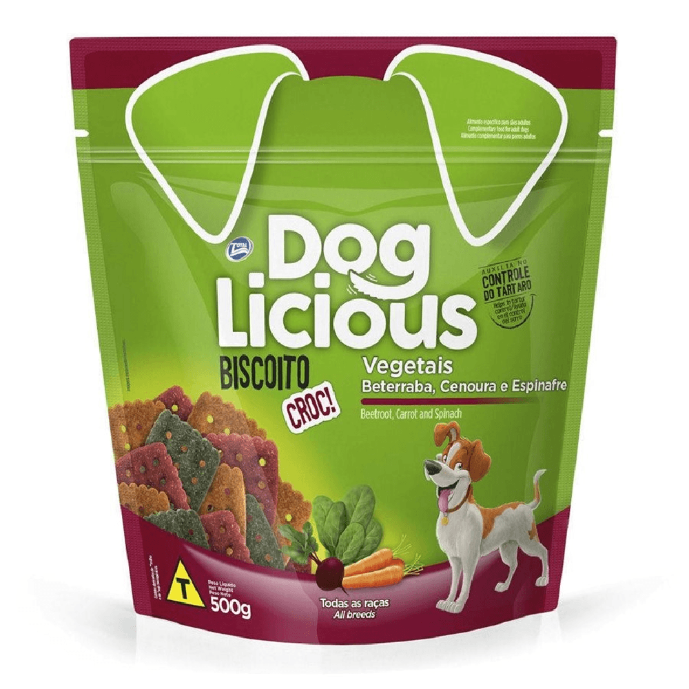 Dog Licious Biscoito CROC! Vegetais - Beterraba Cenoura e Espinafre 500g