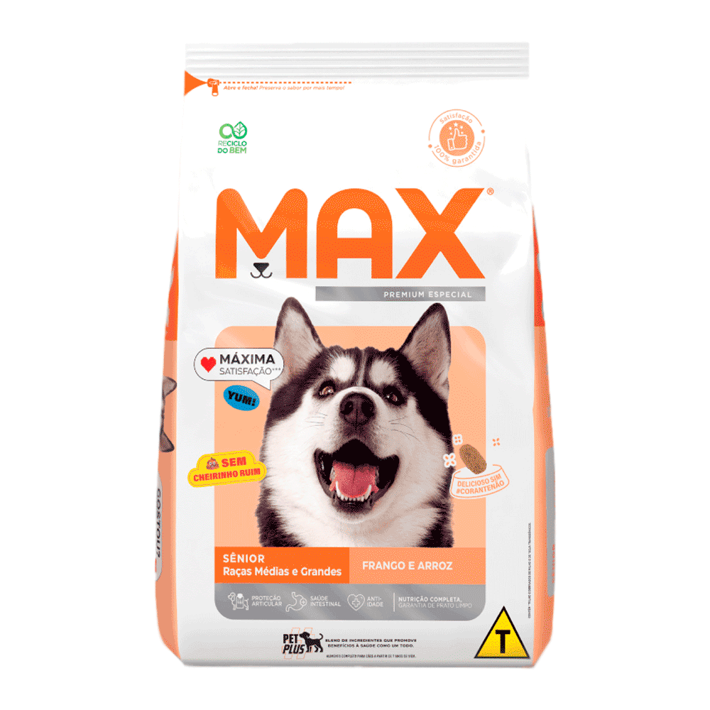 Encontraproduto.com.br - Ração Max para Cães Sênior Raças Médias e Grandes Frango e Arroz